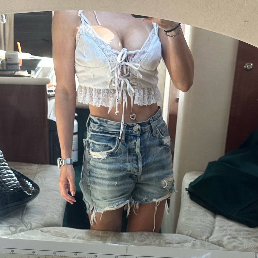 Agolde distressed denim shorts